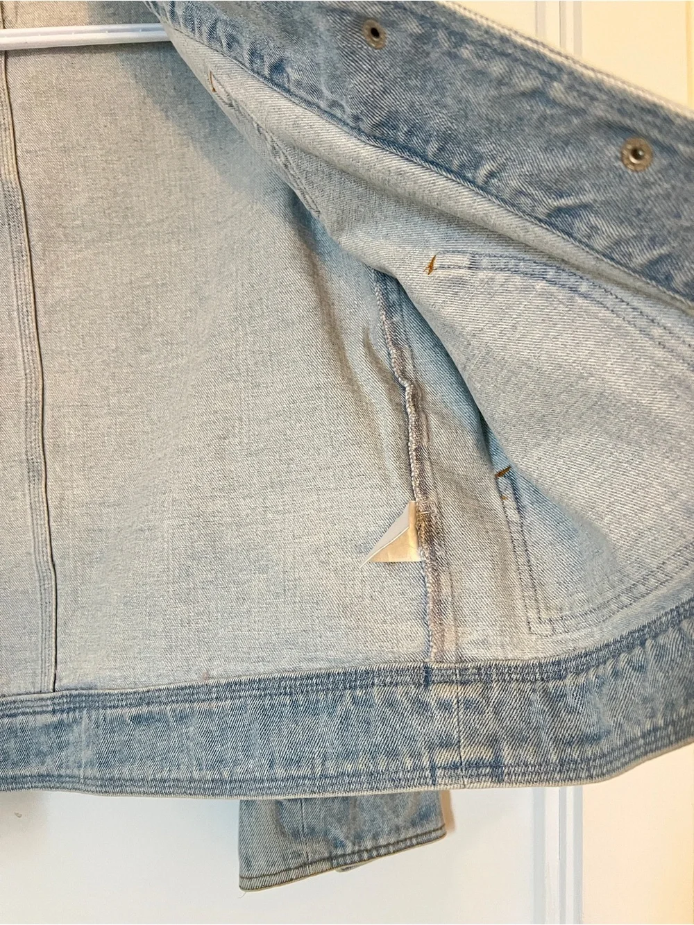 Woman Light Wash Denim Jacket with Mustard Corduroy Collar - Picture 8 of 15